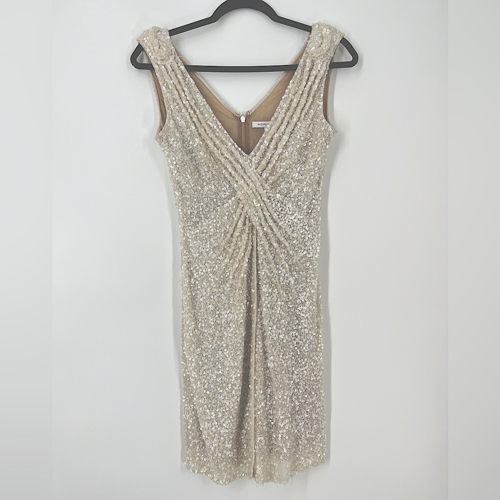 Rachel Gilbert White Cream Sequin Mini Wedding dress size 8